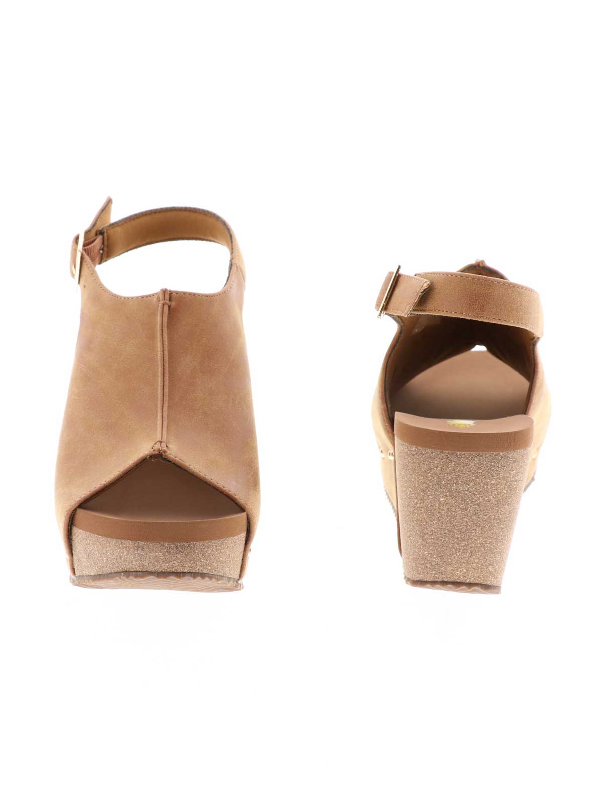 Volatile Womens Division Faux Leather Wedge Sandal, Tan