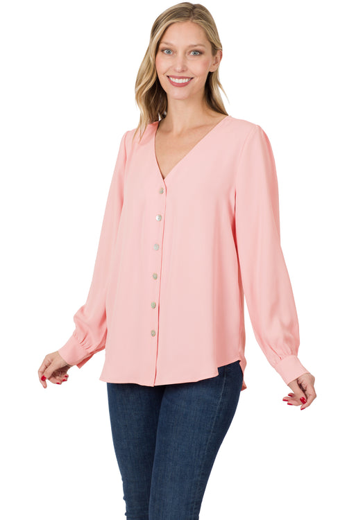 Zenana Womens Woven Wool Peach Shell Button Front Shirt