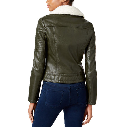 Collection B Women's Mixed-Media Faux-Leather Moto Jacket