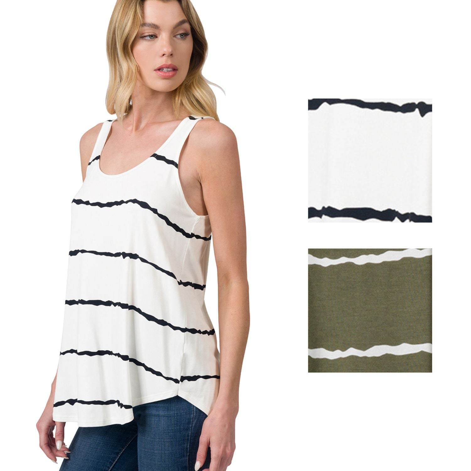 Zenana Womens Sleeveless Round Hem Striped Tank Top