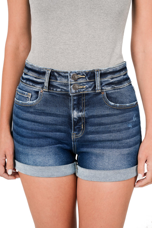 Zenana Womens Cuffed Double Button Denim Shorts