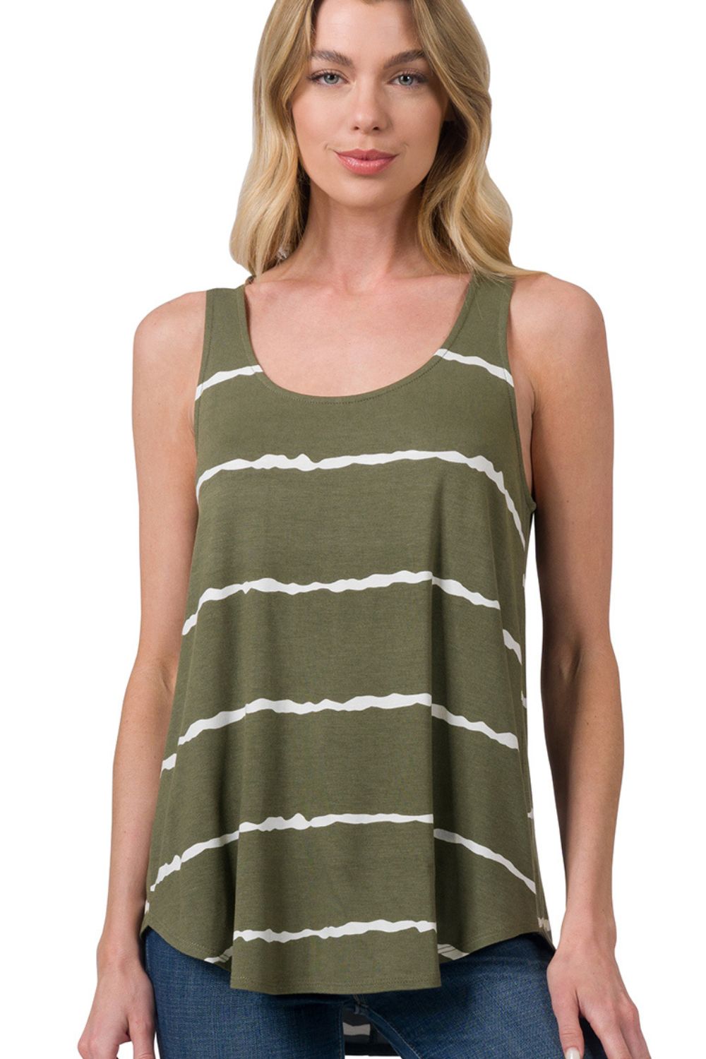 Zenana Womens Sleeveless Round Hem Striped Tank Top