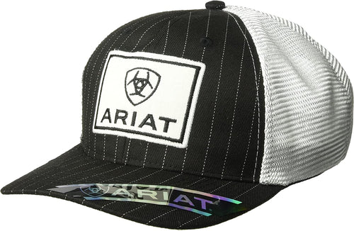 Ariat Mens Embroidered Logo Adjustable Snapback Cap Hat (Black/White)