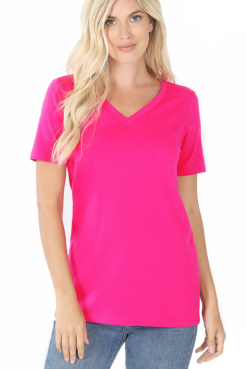 Zenana Womens Short Sleeve V-Neck T-Shirt