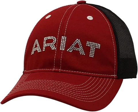 Ariat Womens Lace Shield Patch Adjustable Baseball Cap Hat (Red)