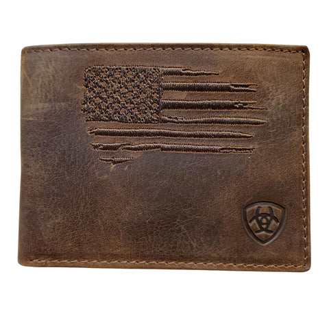 Ariat Mens Distressed USA Flag Leather Removable Passcase Wallet