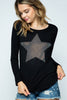 Vocal Womens Rhinestone Star Long Sleeve Top