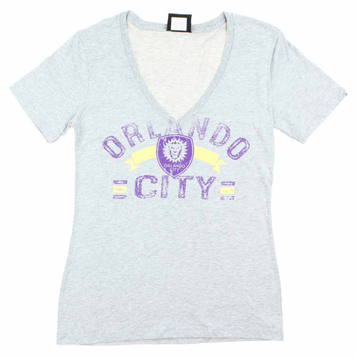 GIII Sports Women's MLS Orlando City Soccer V-Neck T-Shirt (Grey, X-Large)