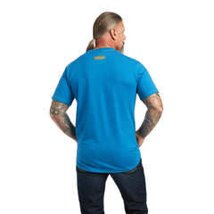 Ariat Mens Rebar Cotton Strong Block Logo Tee Shirt, Deep Water Blue