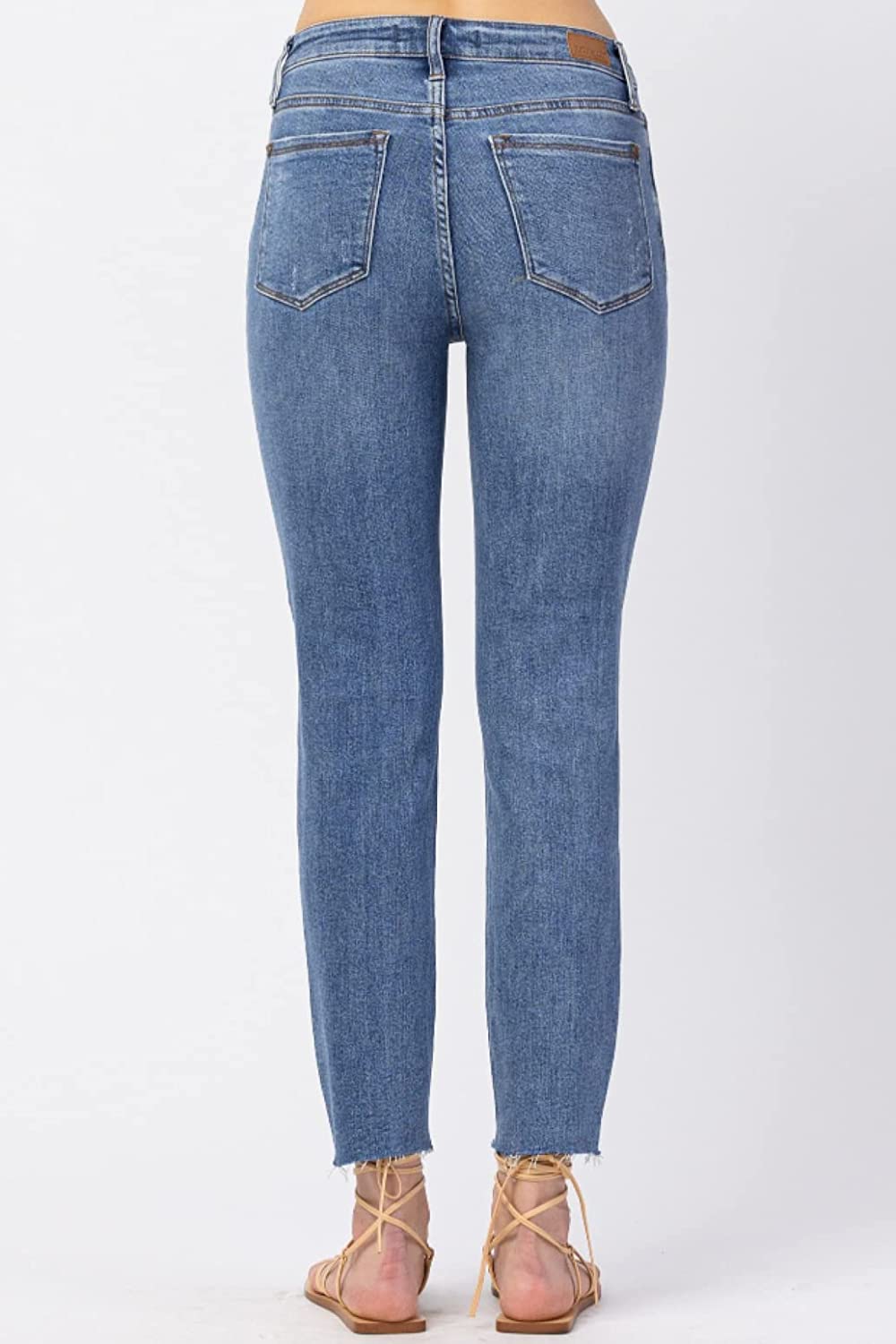 Judy Blue Womens Sunflower Embroidered High Rise Relaxed Fit Raw Hem Jeans