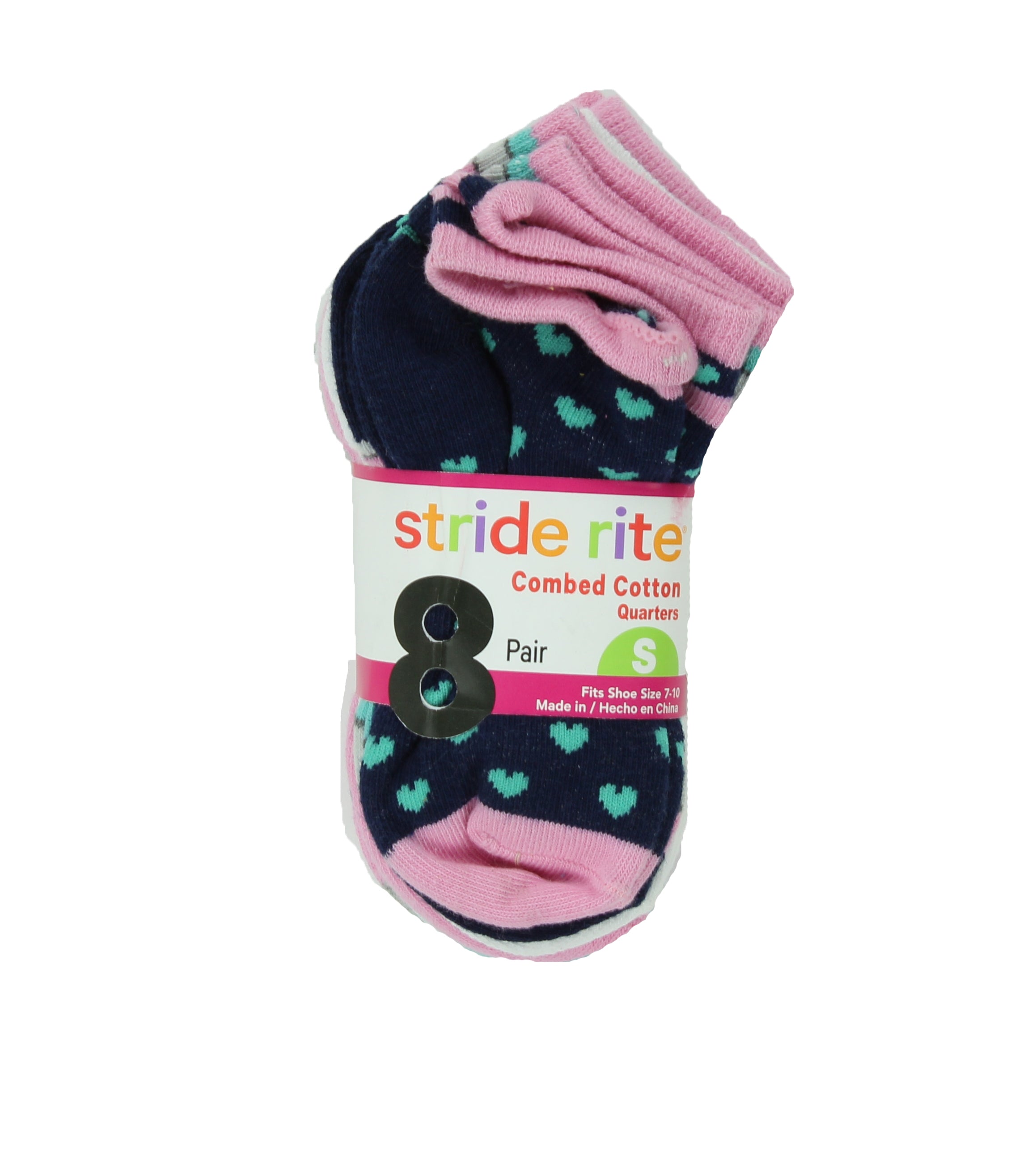 Stride Rite Girls Combed Cotton Quarters Socks-8 Pack