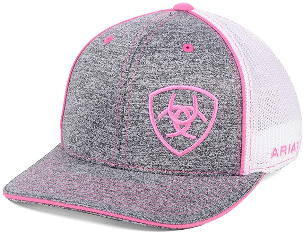 Ariat Womens Logo Adjustable Meshback Snapback Hat (Grey/White/Pink, One Size)