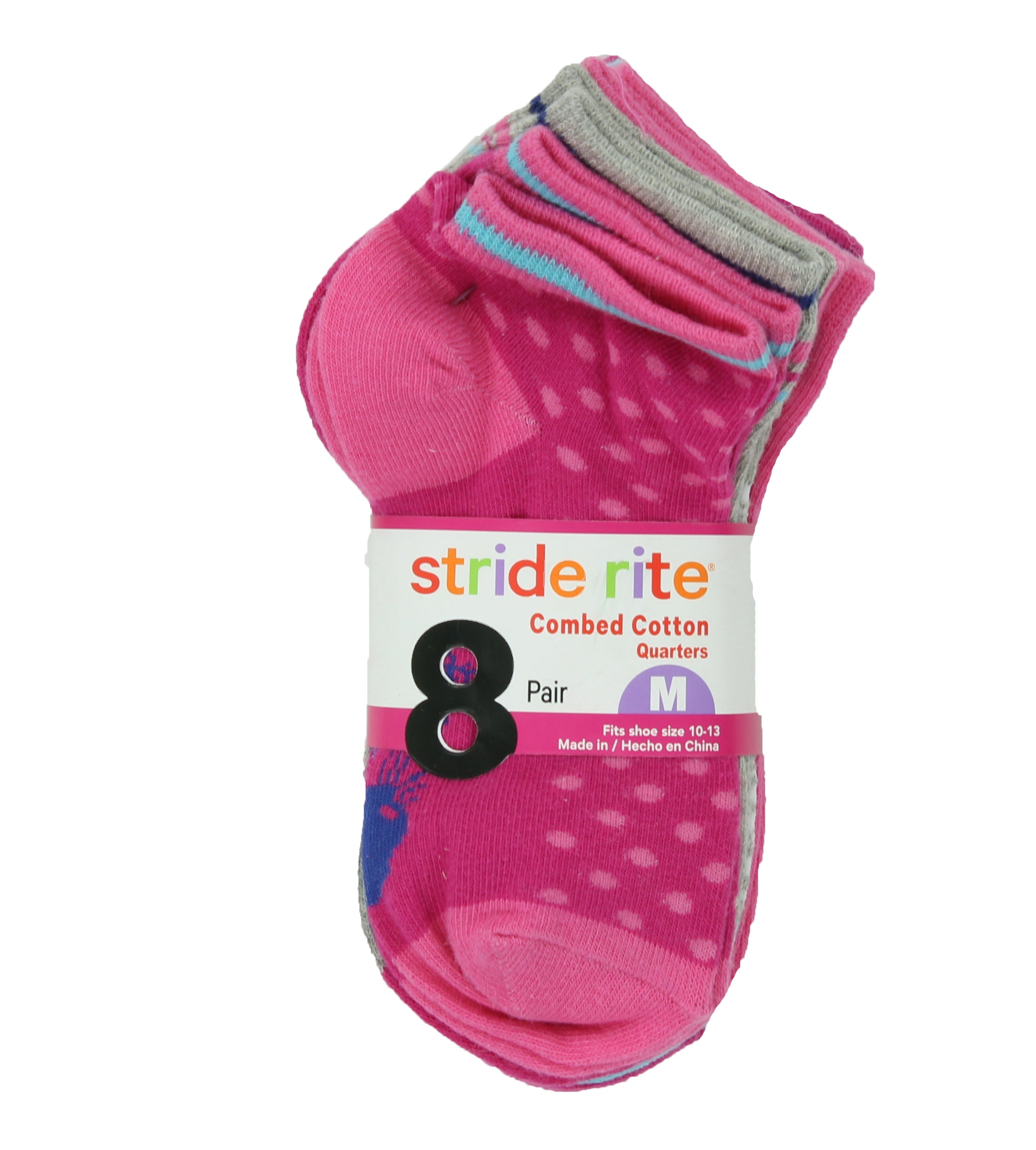 Stride Rite Girls Combed Cotton Quarters Socks-8 Pack