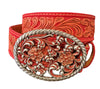 Nocona Womens Aged Floral Buckle Embossed Leather Belt