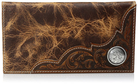 Ariat Mens Distressed Corner Over Circle Rodeo Wallet Checkbook Cover (Tan)