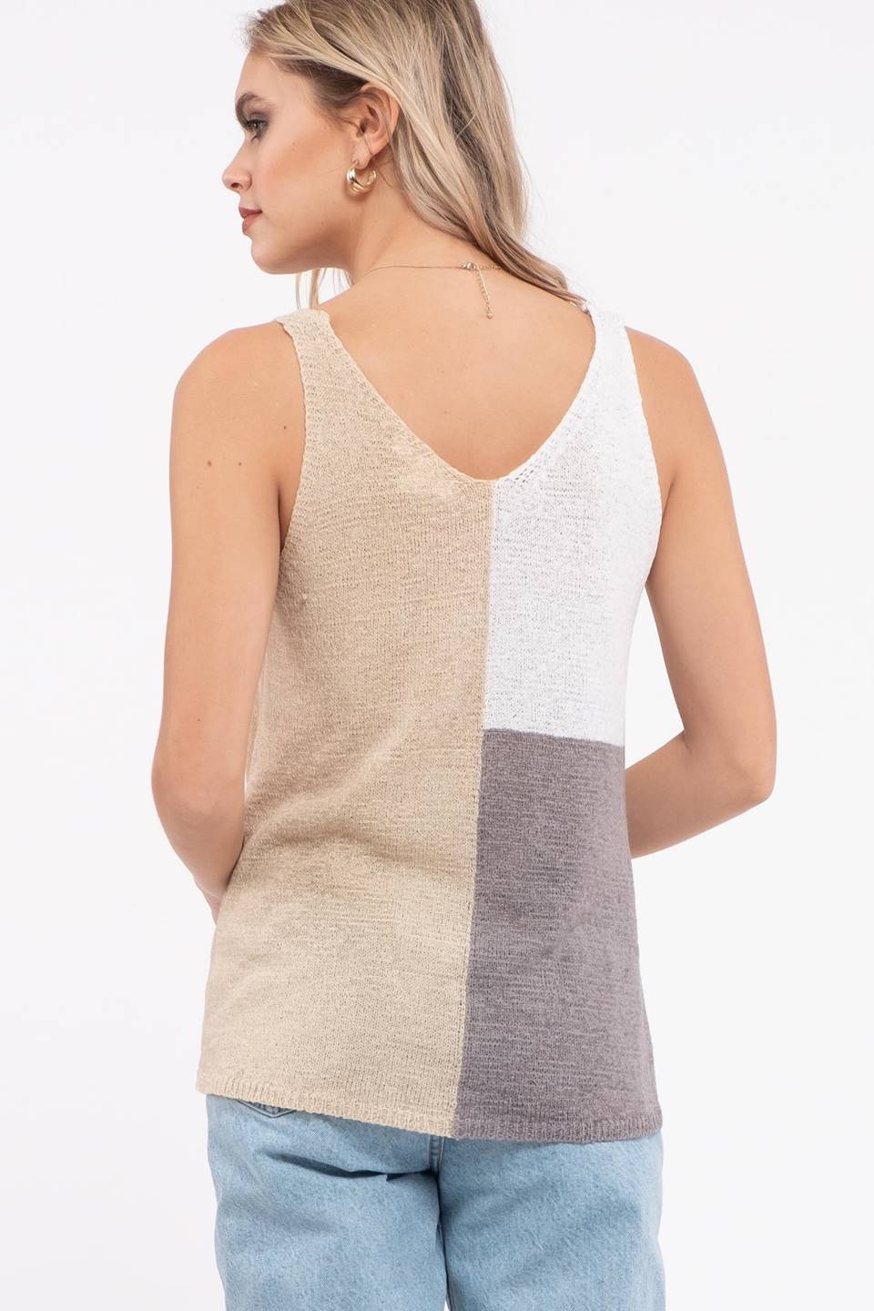 Blu Pepper Womens Colorblock Sweater Tank Top