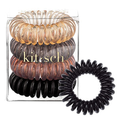 Kitsch Womens Spiral Creaseless Phone Cord Hair Ties (Brunette, 4 Pcs)