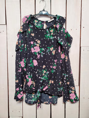 Carole Christian Womans Floral Polka Dot Cold Shoulder Blouse