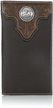 Ariat Mens Triangle Top Brown Leather Rodeo Wallet Checkbook Cover