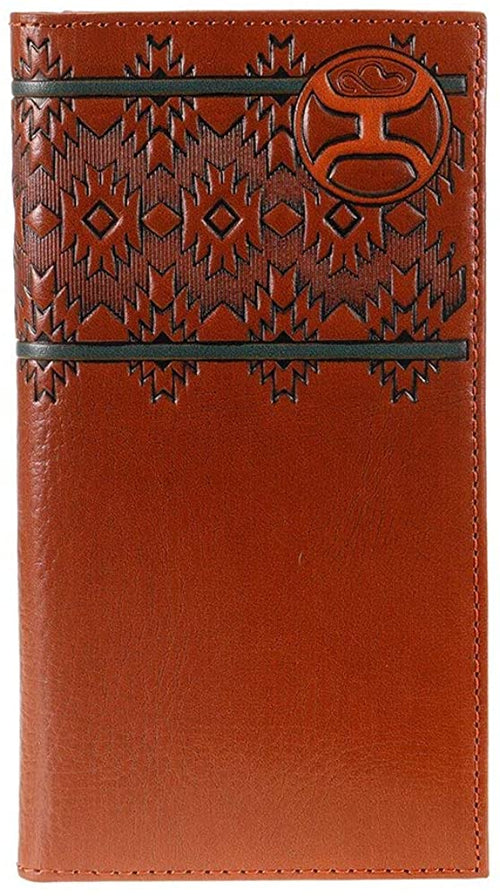 Hooey Mens Embossed Aztec Leather Rodeo Checkbook Wallet (Chestnut/Aztec)