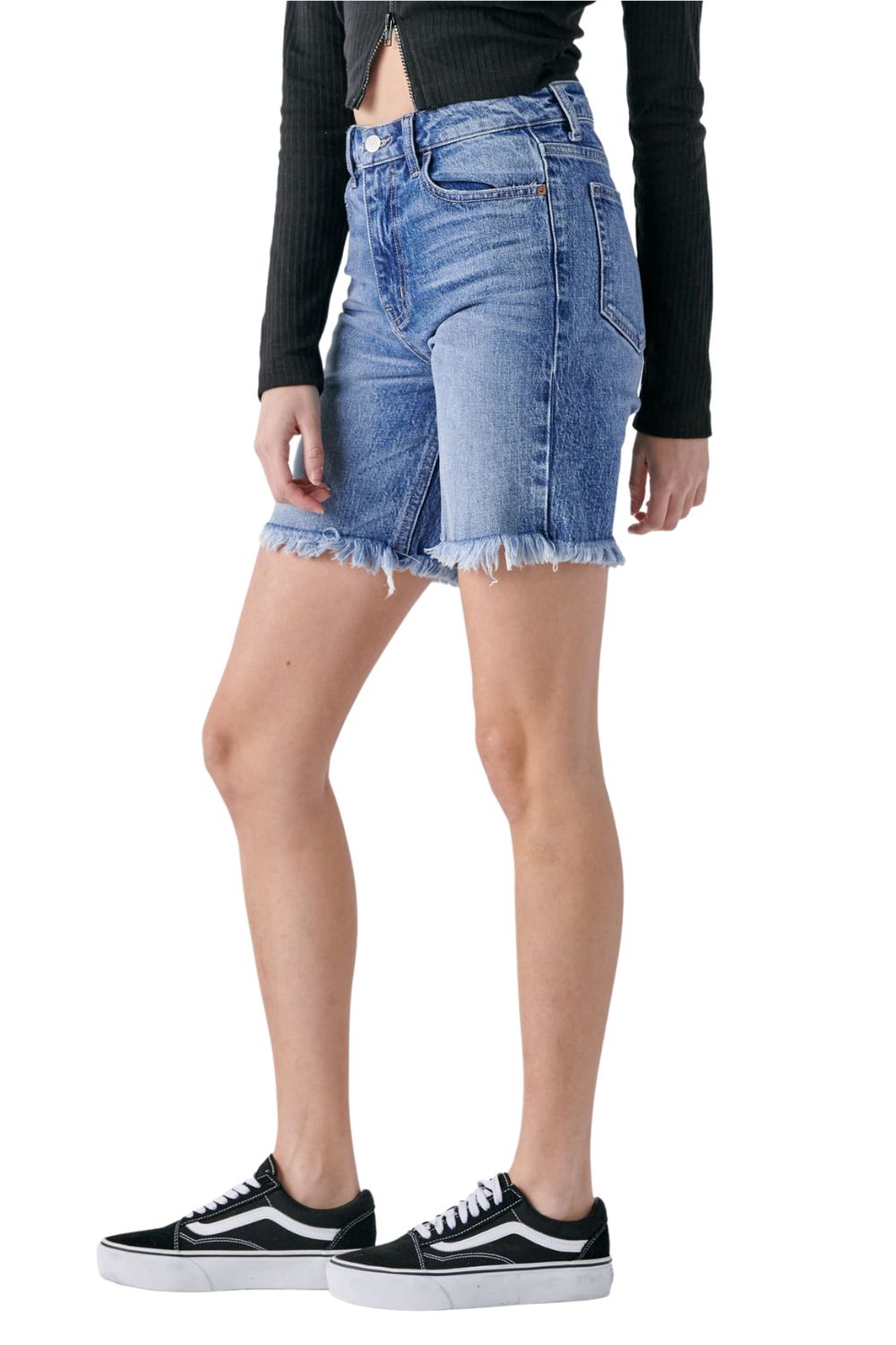 Cello Jeans Womens High Rise Denim Frayed Hem Bermuda Shorts
