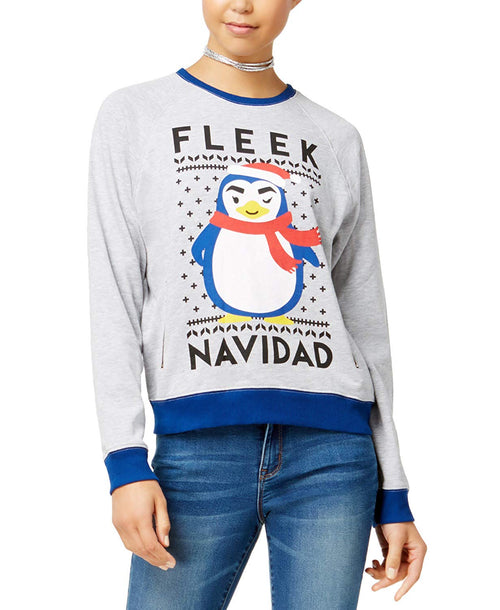 Mighty Fine DOE Juniors' Fleek Navidad Raglan Sweatshirt (Large)