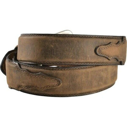 Nocona Mens Distressed Brown Western Overlay Leather Belt