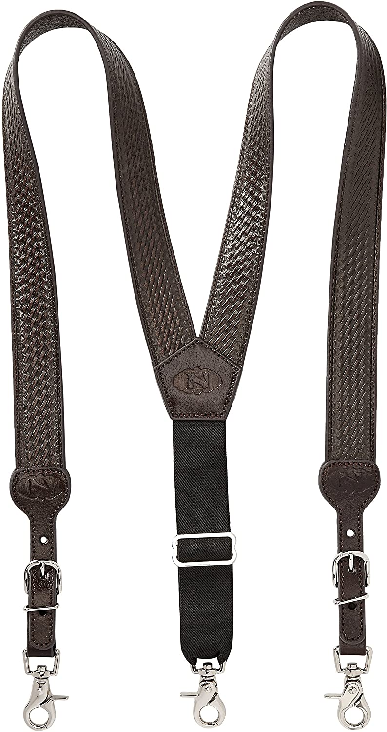 Nocona Belt Co. Mens Basketweave Embossed Leather Suspenders
