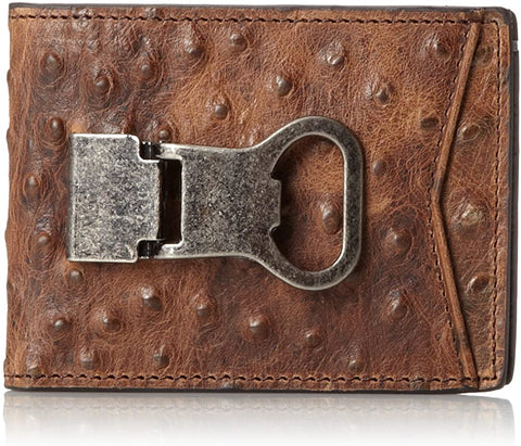 Nocona Belt Co Mens Double Bifold Money Clip Bottle Opener Wallet, Ostrich Brown