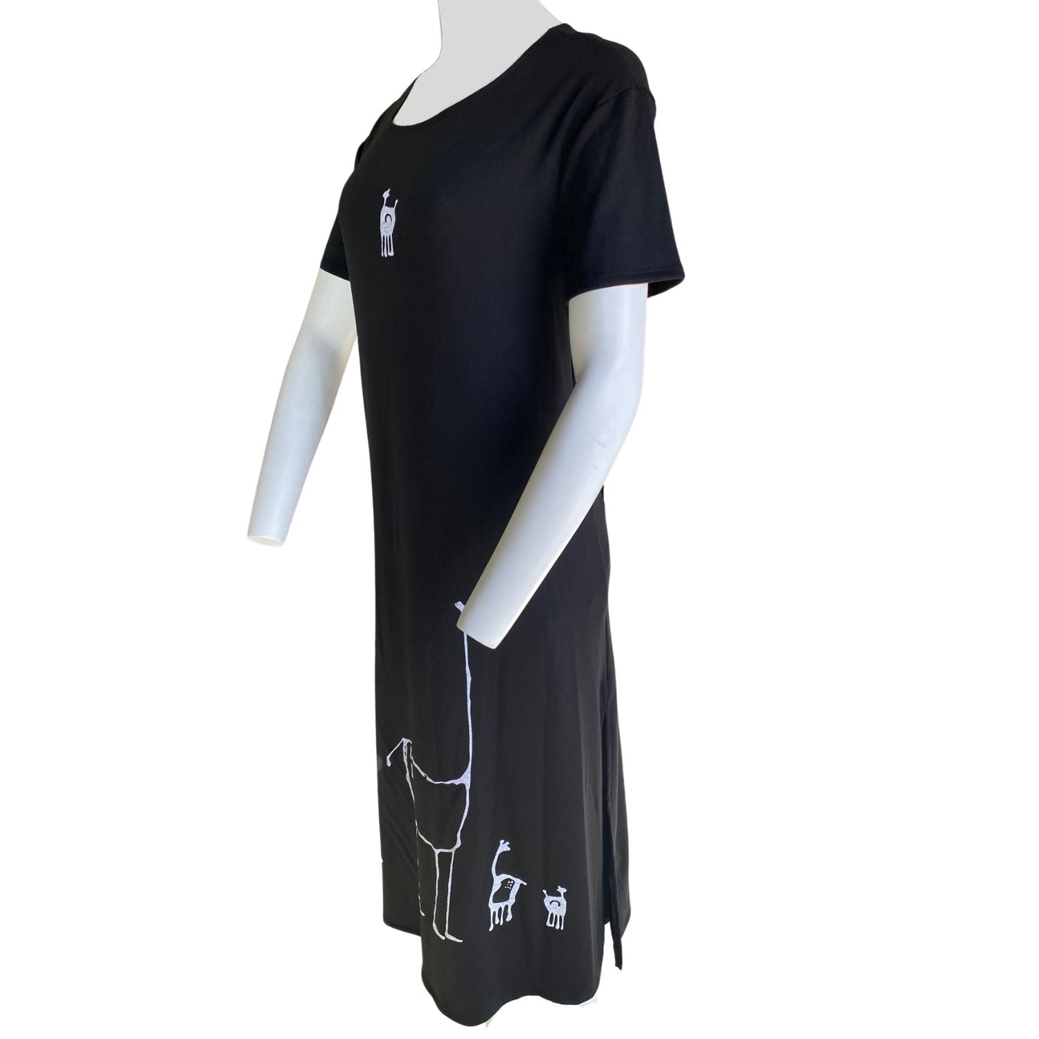 Lilypad Womens Full Length Short Sleeve Giraffe Print Dress, Black