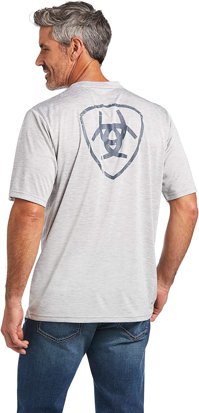 Ariat Mens Charger Shield Polyester Jersey Tee Shirt, Echo Gray