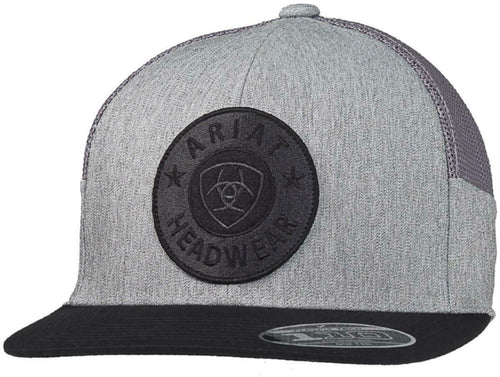 Ariat Mens Round Logo Patch Mesh Adjustable Snapback Cap Hat (Grey/Grey)