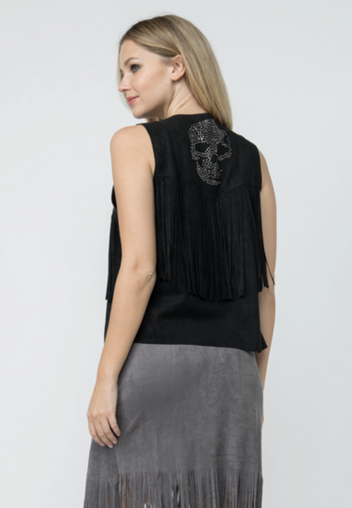 Vocal Womens Suede Sleeveless Open Vest With Fringe