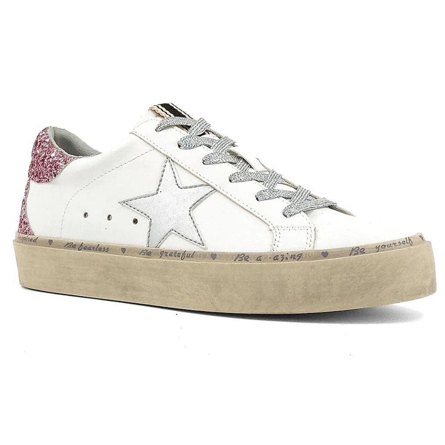 Shu Shop Womens Reba Pre Distressed Star Glitter Fashion Platform Sneakers