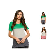 Fantastic Fawn Womens Color Block Stripe Short Sleeve Round Neck Top