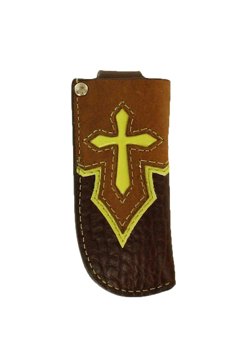 Nocona Mens Pocket Knife Sheath With Cross Overlay (Brown / Tan, Pocket Knife)