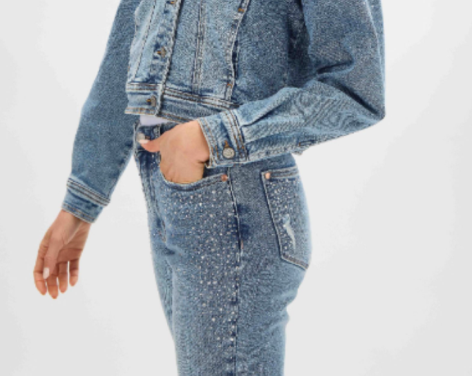 Judy Blue Womens Rhinestone Embellished High Waisted Slim Fit Jeans