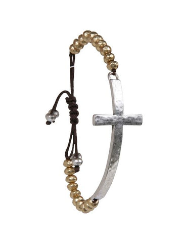 Lucky Brand Two-Tone Bead Bracelet with Cross Pendant