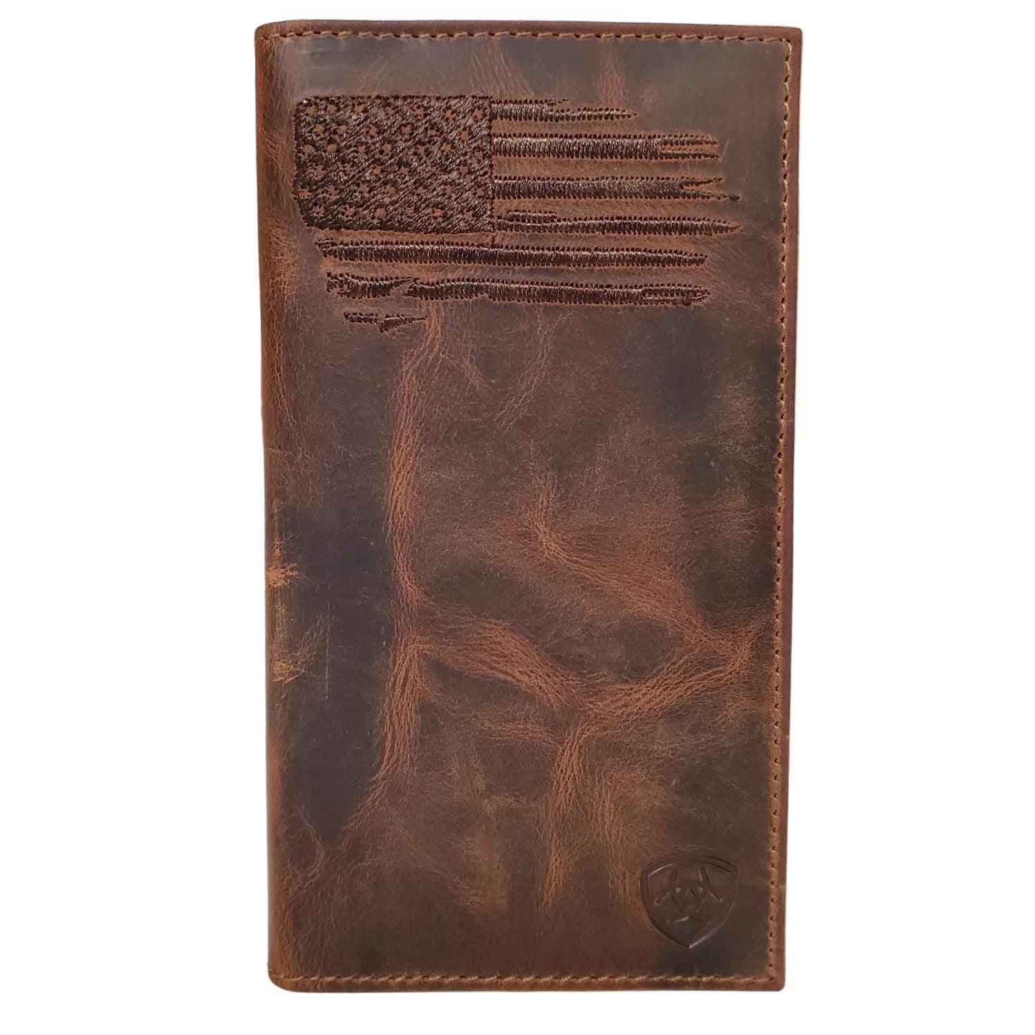 Ariat Mens Distressed USA Flag Leather Rodeo Wallet Checkbook Cover