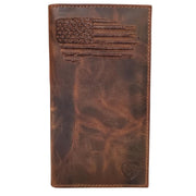 Ariat Mens Distressed USA Flag Leather Rodeo Wallet Checkbook Cover