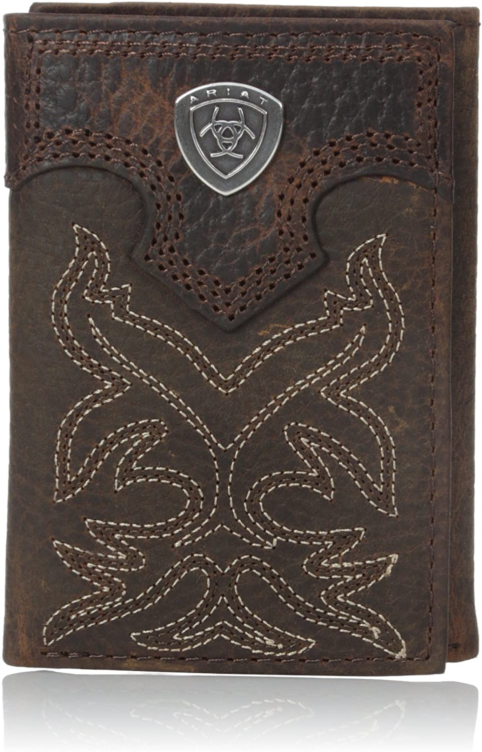 Ariat Men's Boot Embroidery Brown Tri-Fold Wallet