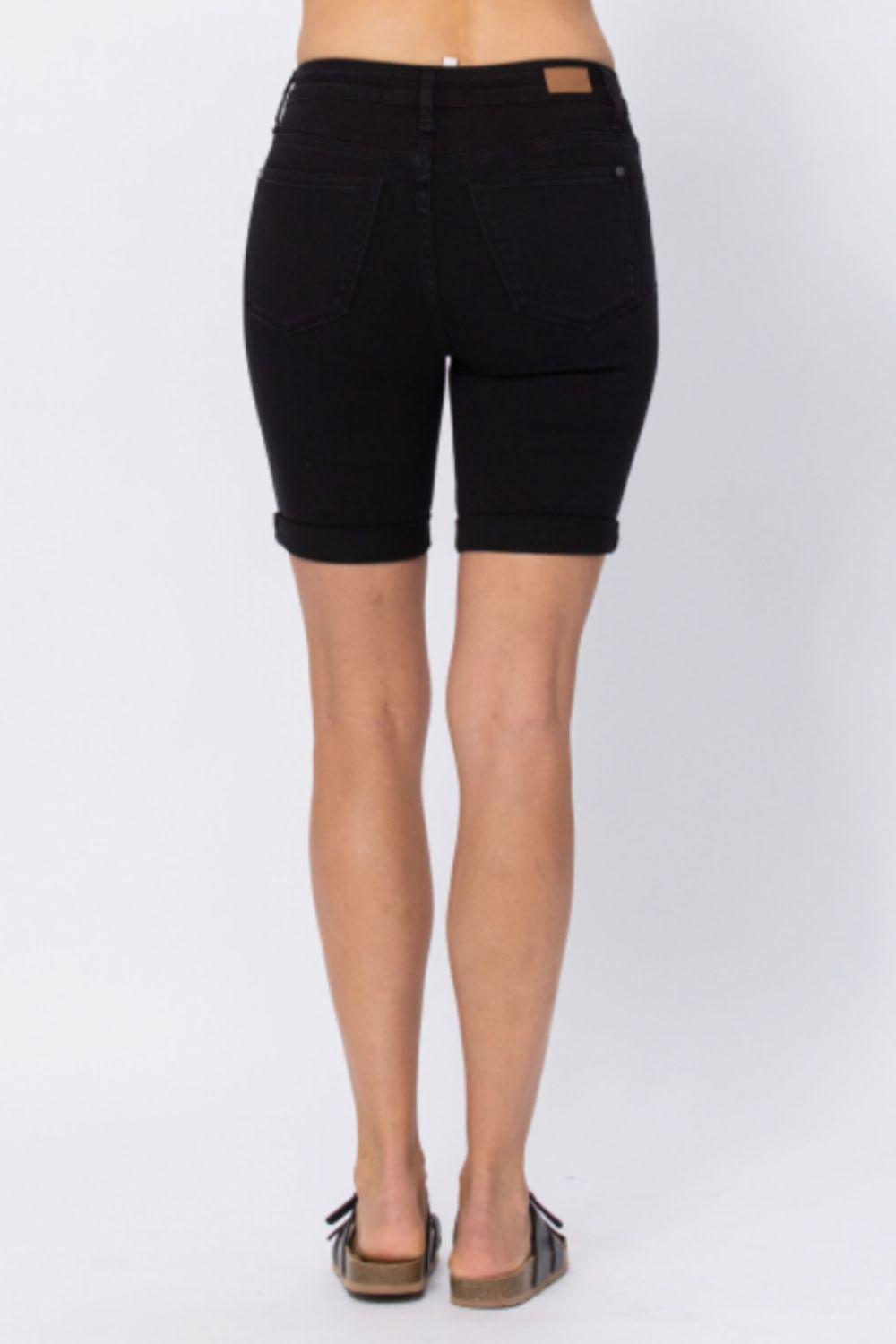 Judy Blue Womens Cuffed Bermuda Black Denim Shorts