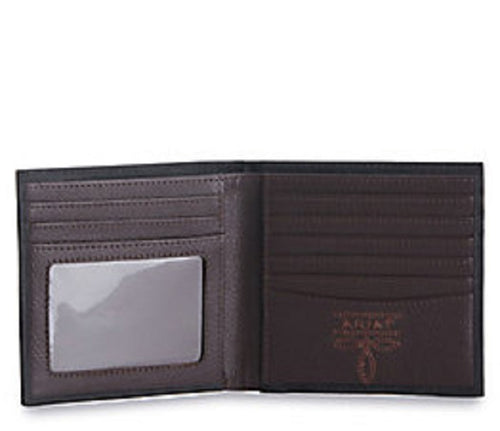 Ariat Mens Embossed Logo Leather Bi-fold Wallet , Black