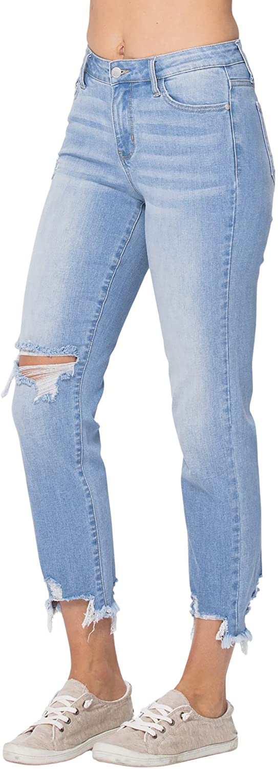 Judy Blue Womens Mid Rise Destroyed Hem Ankle Length Boyfriend Jeans
