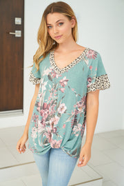 White Birch Womens Floral Print Short Sleeve Knit Top