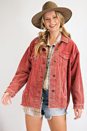 Easel Womens Raw Hem Button Down Corduroy Jacket