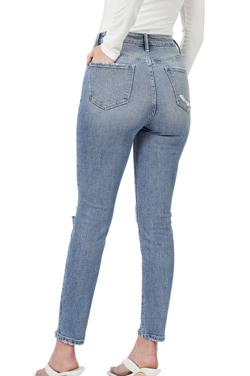 Zenana Womens Distressed Super Skinny High Rise Ankle Denim Jeans