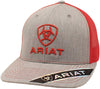 Ariat Mens Richardson 112 Adjustable Snapback Trucker Hat (Grey/Red)