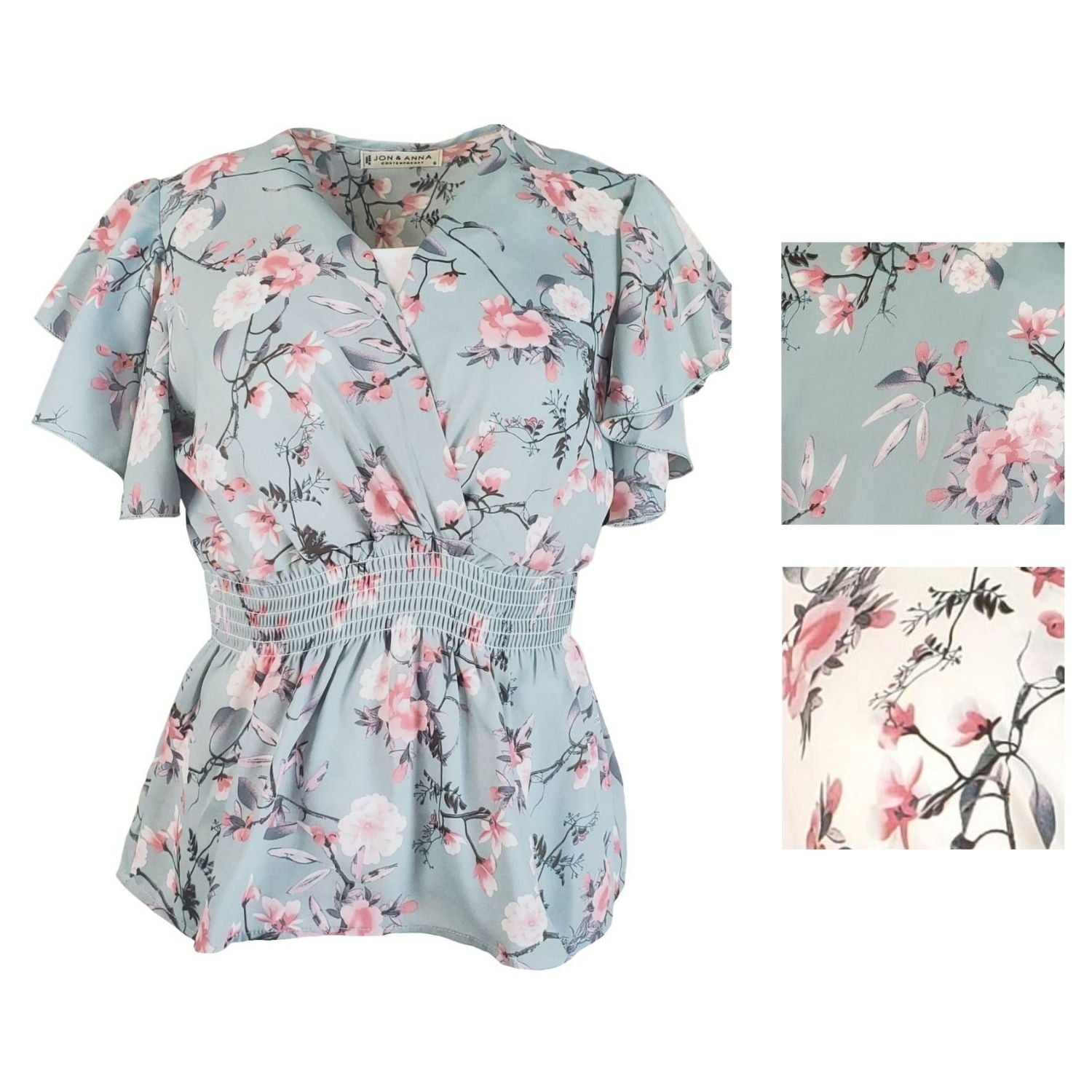 Jon & Anna Womens Floral Print V-Neck Ruffle Top