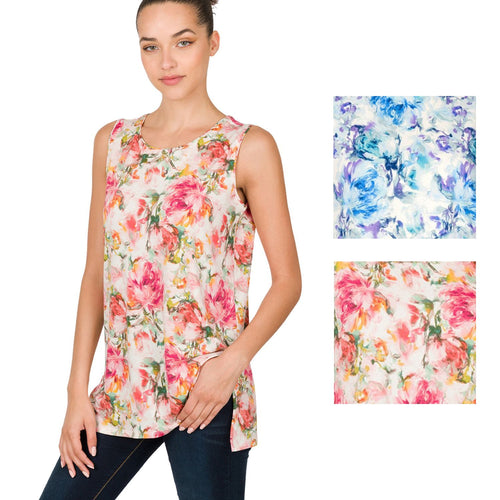 Zenana Womens Floral Print Sleeveless Tank Top
